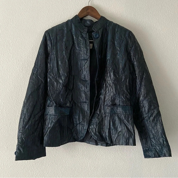 Erin London Vintage Grunge Gothic Crinkle Faux Leather Blazer Jacket Medium - Picture 14 of 14
